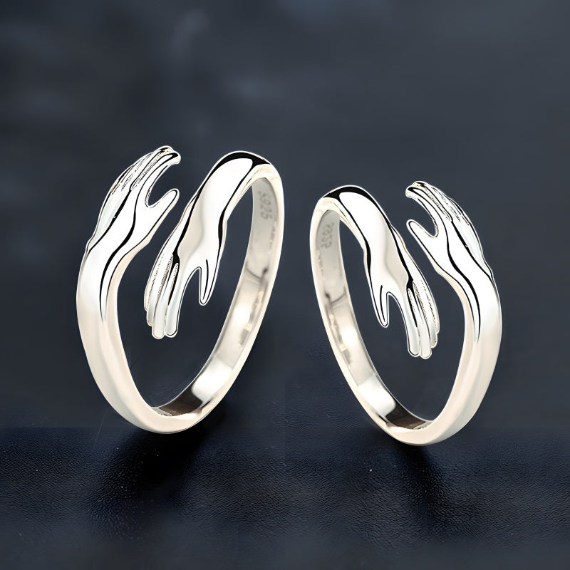 Adjustable Double Loop Couple Rings - Premium 925 Sterling Silver (Matching Bands)