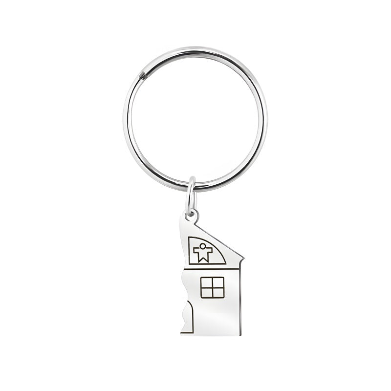 New house-shaped keychain - Personalized engraving gift for couples