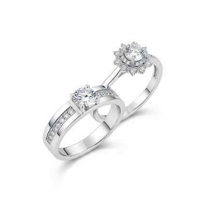 Heirloom Heart Couple Rings - 925 Sterling Silver (Hand-Distressed Finish, Zirconia Accent Vintage Jewelry)