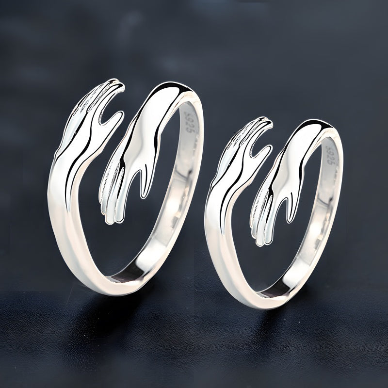 Adjustable Double Loop Couple Rings - Premium 925 Sterling Silver (Matching Bands)