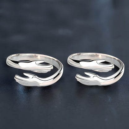 Adjustable Double Loop Couple Rings - Premium 925 Sterling Silver (Matching Bands)