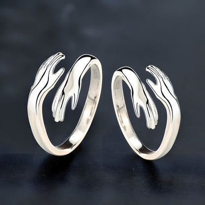 Adjustable Double Loop Couple Rings - Premium 925 Sterling Silver (Matching Bands)