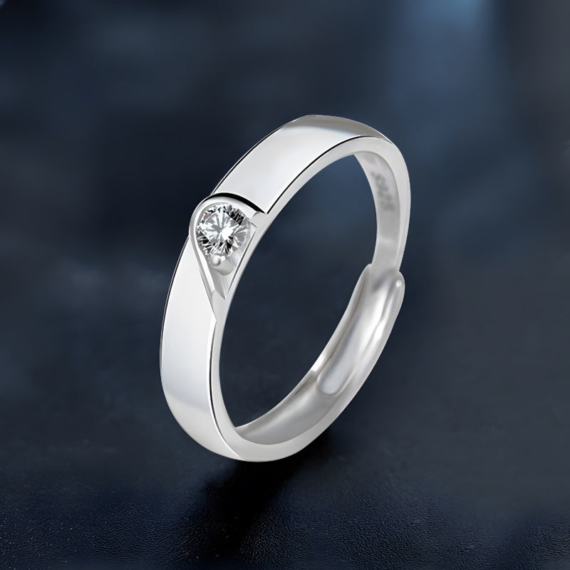 Adjustable Heart Couple Rings - 925 Sterling Silver (White Gold Plated, Romantic Gift Jewelry)