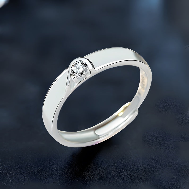 Adjustable Heart Couple Rings - 925 Sterling Silver (White Gold Plated, Romantic Gift Jewelry)