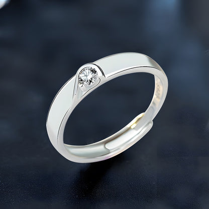 Adjustable Heart Couple Rings - 925 Sterling Silver (White Gold Plated, Romantic Gift Jewelry)