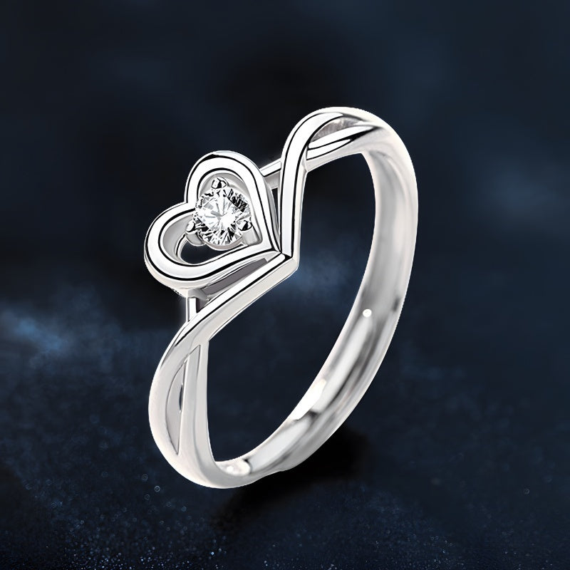 Adjustable Heart Promise Ring - 925 Sterling Silver | First Love Gift with Secure Prong Setting