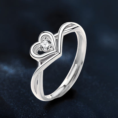 Adjustable Heart Promise Ring - 925 Sterling Silver | First Love Gift with Secure Prong Setting