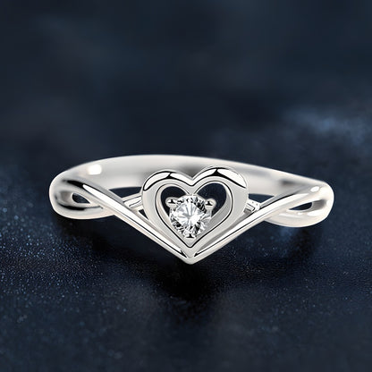 Adjustable Heart Promise Ring - 925 Sterling Silver | First Love Gift with Secure Prong Setting