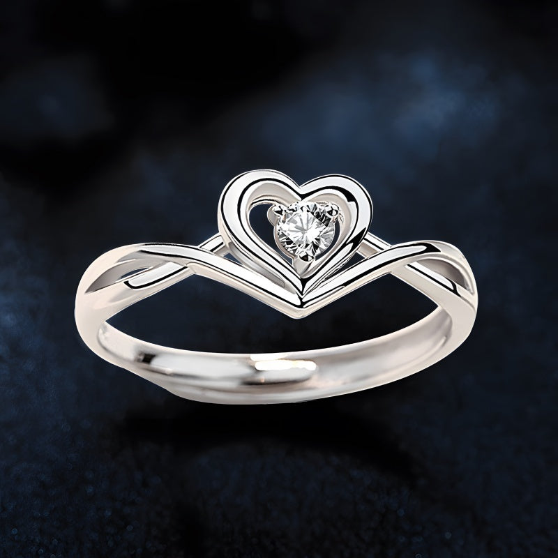 Adjustable Heart Promise Ring - 925 Sterling Silver | First Love Gift with Secure Prong Setting