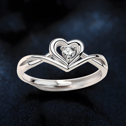 Adjustable Heart Promise Ring - 925 Sterling Silver | First Love Gift with Secure Prong Setting