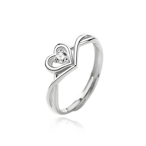Adjustable Heart Promise Ring - 925 Sterling Silver | First Love Gift with Secure Prong Setting