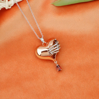 Anatomical Heart Pendant Necklace - Red Cubic Zirconia Accent - Unique Valentine's Jewelry in GoldBronze