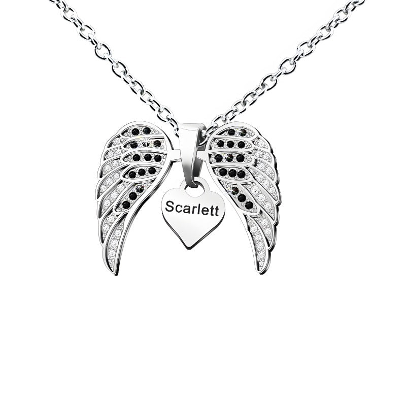 Angel Wing Heart Pendant Necklace - Custom Engravable Collarbone Chain Gift