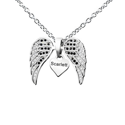 Angel Wing Heart Pendant Necklace - Custom Engravable Collarbone Chain Gift