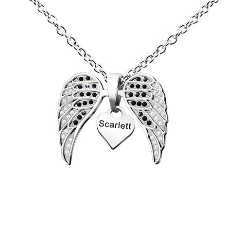 Angel Wing Heart Pendant Necklace - Custom Engravable Collarbone Chain Gift