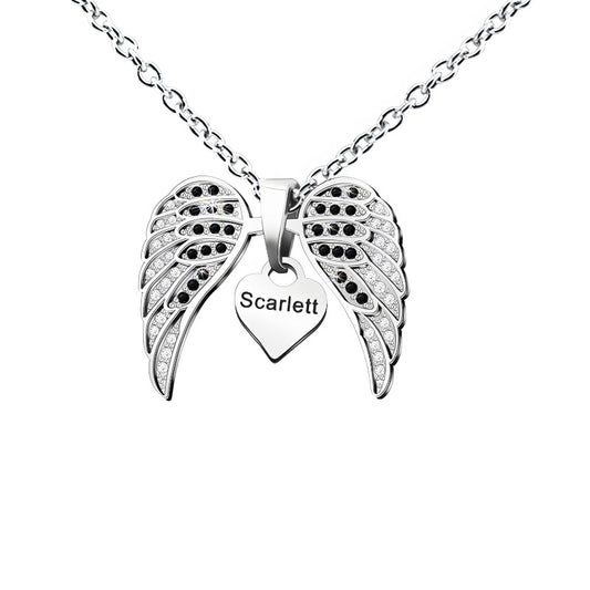 Angel Wing Heart Pendant Necklace - Custom Engravable Collarbone Chain Gift