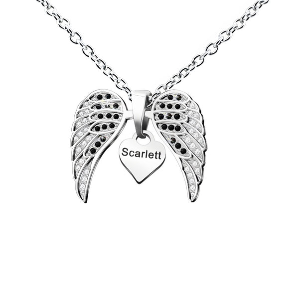 Angel Wing Heart Pendant Necklace - Custom Engravable Collarbone Chain Gift
