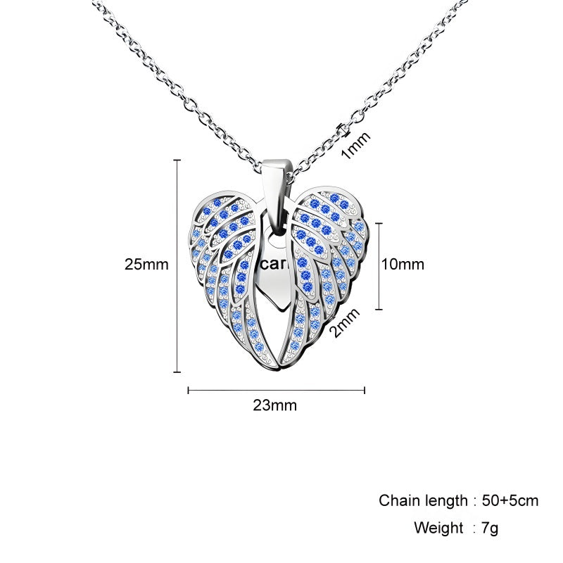 Angel Wing Heart Pendant Necklace - Custom Engravable Collarbone Chain Gift