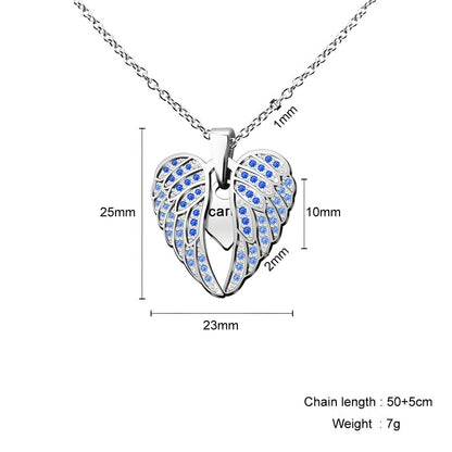 Angel Wing Heart Pendant Necklace - Custom Engravable Collarbone Chain Gift