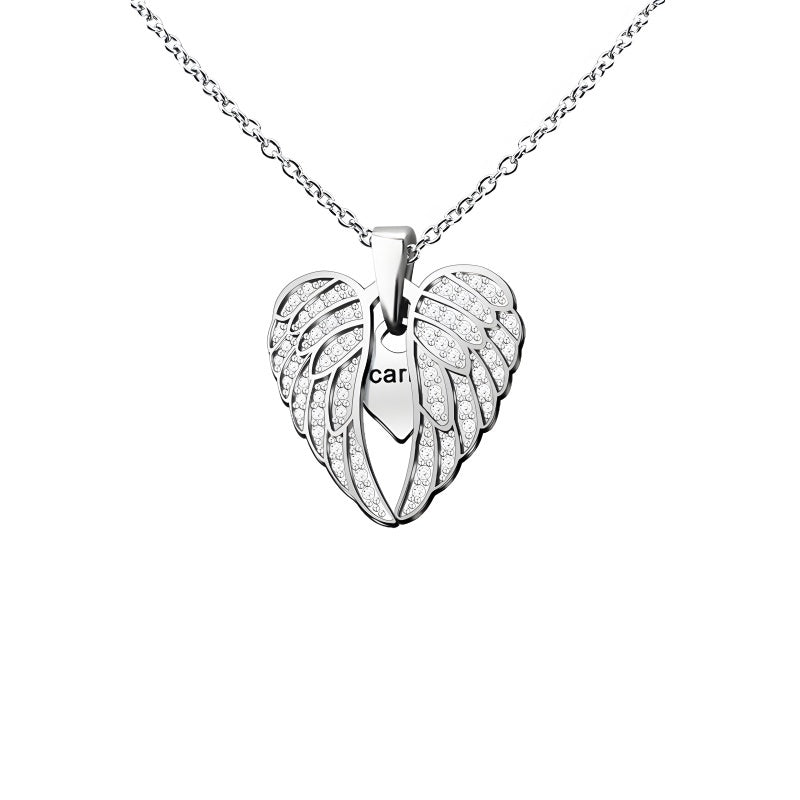 Angel Wing Heart Pendant Necklace - Custom Engravable Collarbone Chain Gift