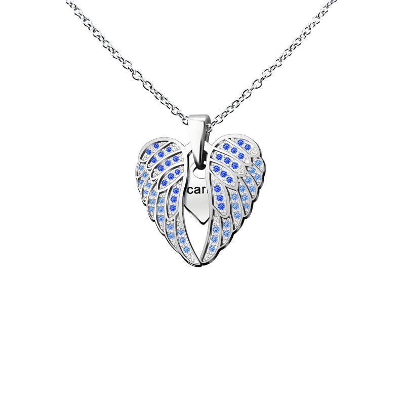 Angel Wing Heart Pendant Necklace - Custom Engravable Collarbone Chain Gift