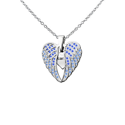 Angel Wing Heart Pendant Necklace - Custom Engravable Collarbone Chain Gift