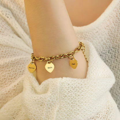 Custom Name Best Friend Bracelets - Gold Plated Heart Charm with Gift Box
