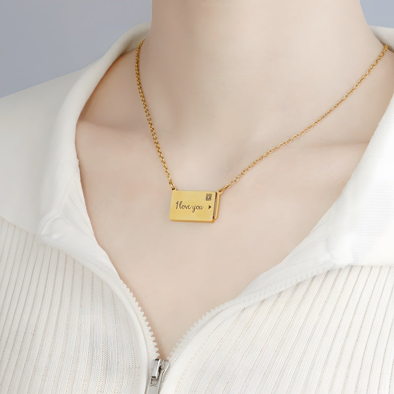 Personalized Envelope Photo Locket Necklace - Slide Out Pendant with Engraving Gift for Women