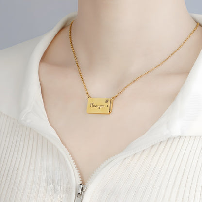 Personalized Envelope Photo Locket Necklace - Slide Out Pendant with Engraving Gift for Women