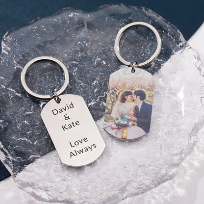 Custom Sandblasted Photo Keychain - Military Style Love Token with Personalized Engraving