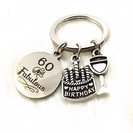 Custom Cake &amp; Wine Keychain - Personalized Anniversary Gift with Engraving, Romantic Couple Present