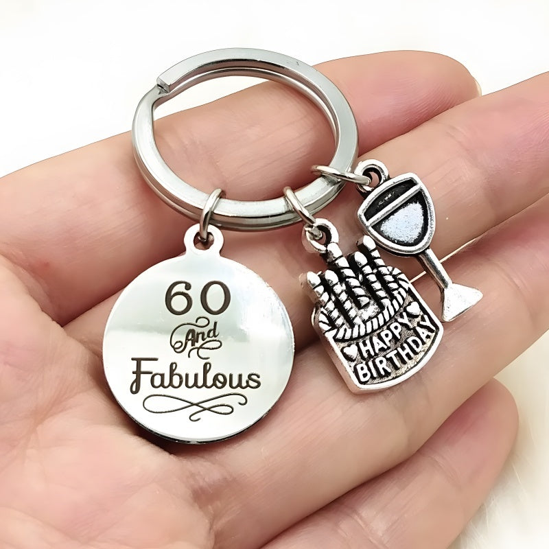 Custom Cake &amp; Wine Keychain - Personalized Anniversary Gift with Engraving, Romantic Couple Present