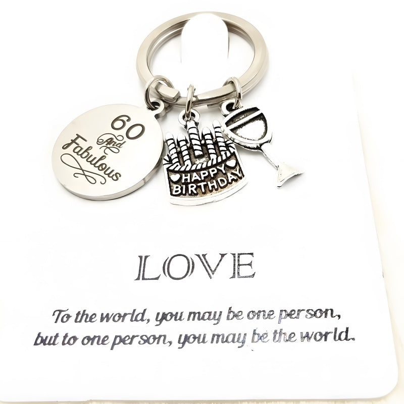 Custom Cake &amp; Wine Keychain - Personalized Anniversary Gift with Engraving, Romantic Couple Present