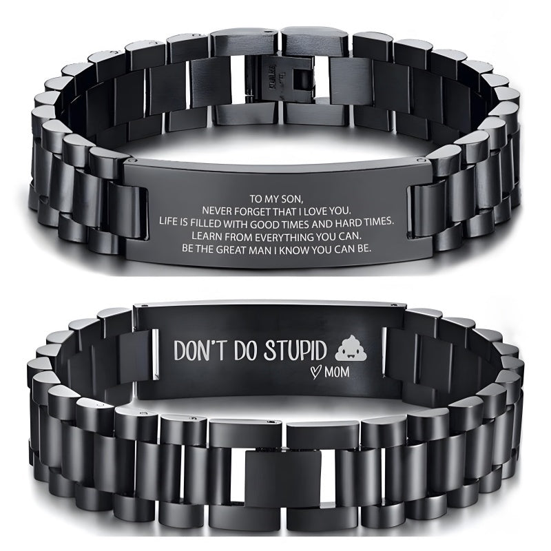 Custom Engraved Men's Bracelet - Personalized Slogan Stainless Steel Gift for Him