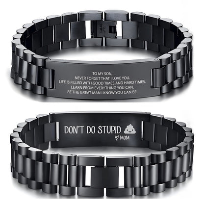 Custom Engraved Men's Bracelet - Personalized Slogan Stainless Steel Gift for Him