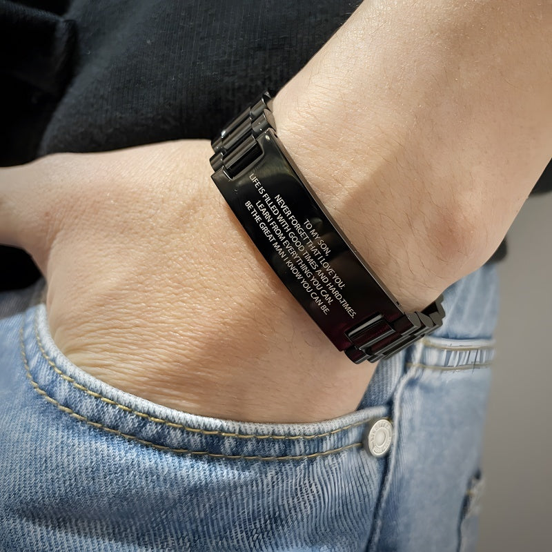 Custom Engraved Men's Bracelet - Personalized Slogan Stainless Steel Gift for Him