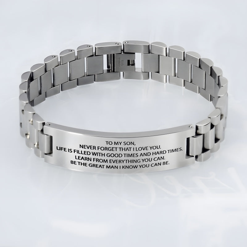 Custom Engraved Men's Bracelet - Personalized Slogan Stainless Steel Gift for Him