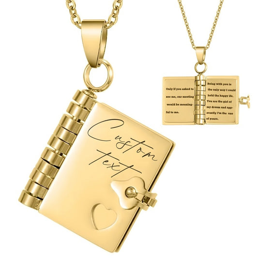 Book Charm Necklace - Custom Engraved Literary Jewelry Gift for Women