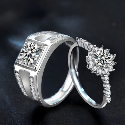 925 Sterling Silver Moissanite Couple Rings – His 1 Carat & Her 0.5 Carat (White Gold)