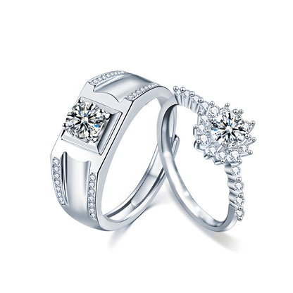 925 Sterling Silver Moissanite Couple Rings – His 1 Carat & Her 0.5 Carat (White Gold)