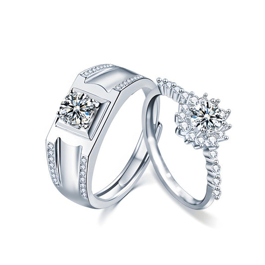 925 Sterling Silver Moissanite Couple Rings – His 1 Carat & Her 0.5 Carat (White Gold)