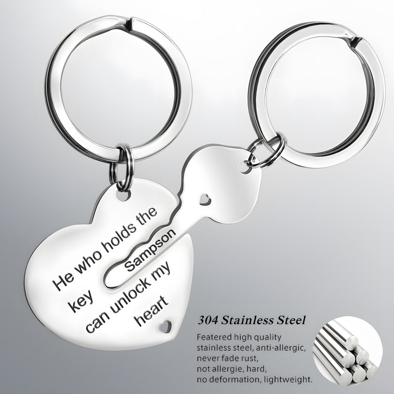 Custom Lock and Key Keychain Set - Personalized Couple Gift with Engraving, Romantic Promise Token