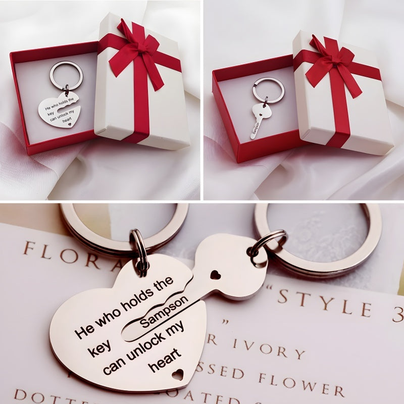 Custom Lock and Key Keychain Set - Personalized Couple Gift with Engraving, Romantic Promise Token