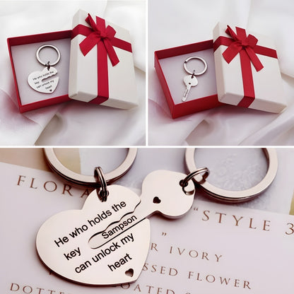 Custom Lock and Key Keychain Set - Personalized Couple Gift with Engraving, Romantic Promise Token