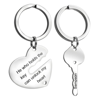 Custom Lock and Key Keychain Set - Personalized Couple Gift with Engraving, Romantic Promise Token