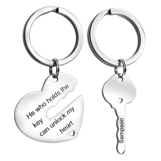 Custom Lock and Key Keychain Set - Personalized Couple Gift with Engraving, Romantic Promise Token
