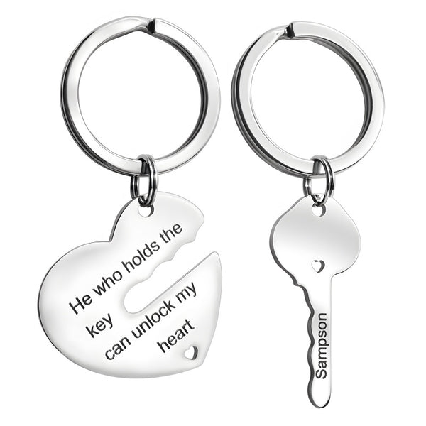 Custom Lock and Key Keychain Set - Personalized Couple Gift with Engraving, Romantic Promise Token