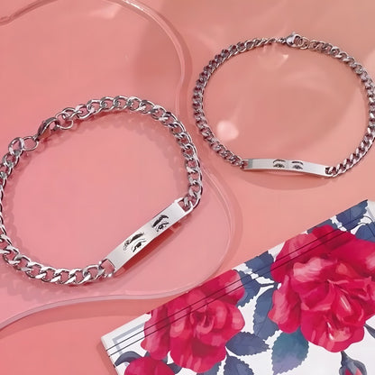 Custom Photo Engraved Couple Bracelet - Unisex Stainless Steel Bracelet - Anniversary & Couple Gift