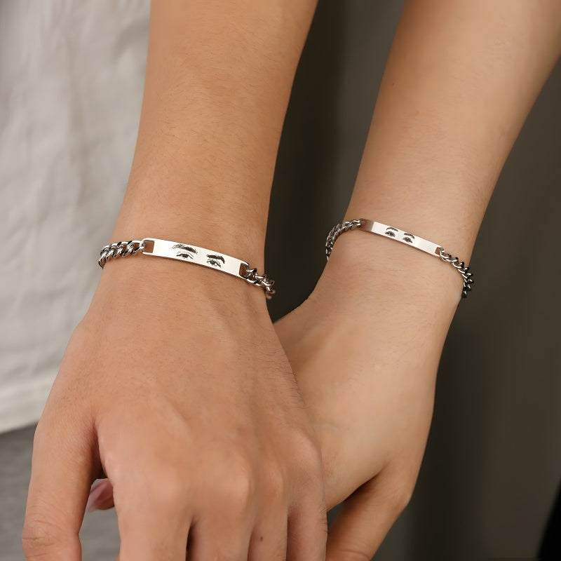 Custom Photo Engraved Couple Bracelet - Unisex Stainless Steel Bracelet - Anniversary & Couple Gift