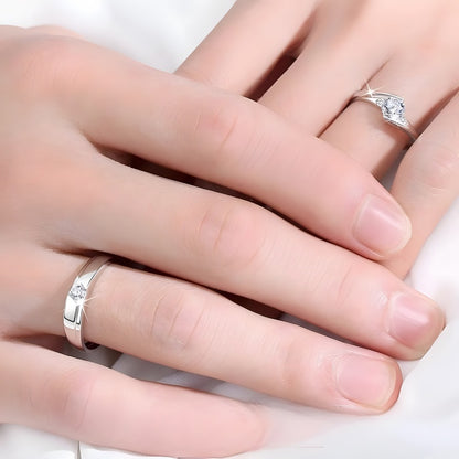 Diamond-Alternative Couple Rings - 925 Sterling Silver Moissanite Adjustable